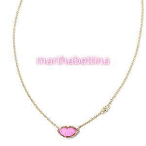 Lips Gold Pendant Necklace in Hot Pink Mother-of-Pearl
